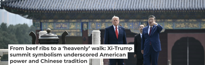 China’s President Xi Jinping and U.S. President Donald Trump visit the Temple of Heaven in Beijing on May 14, 2026. Brendan Smialowski/Getty Images